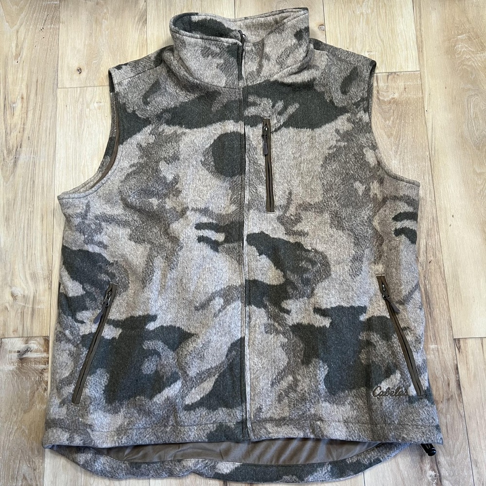 Cabelas Wool Vest Mens 2XL Camo 4MOST Windshear Fleece Full Zip Outdoor Hunting